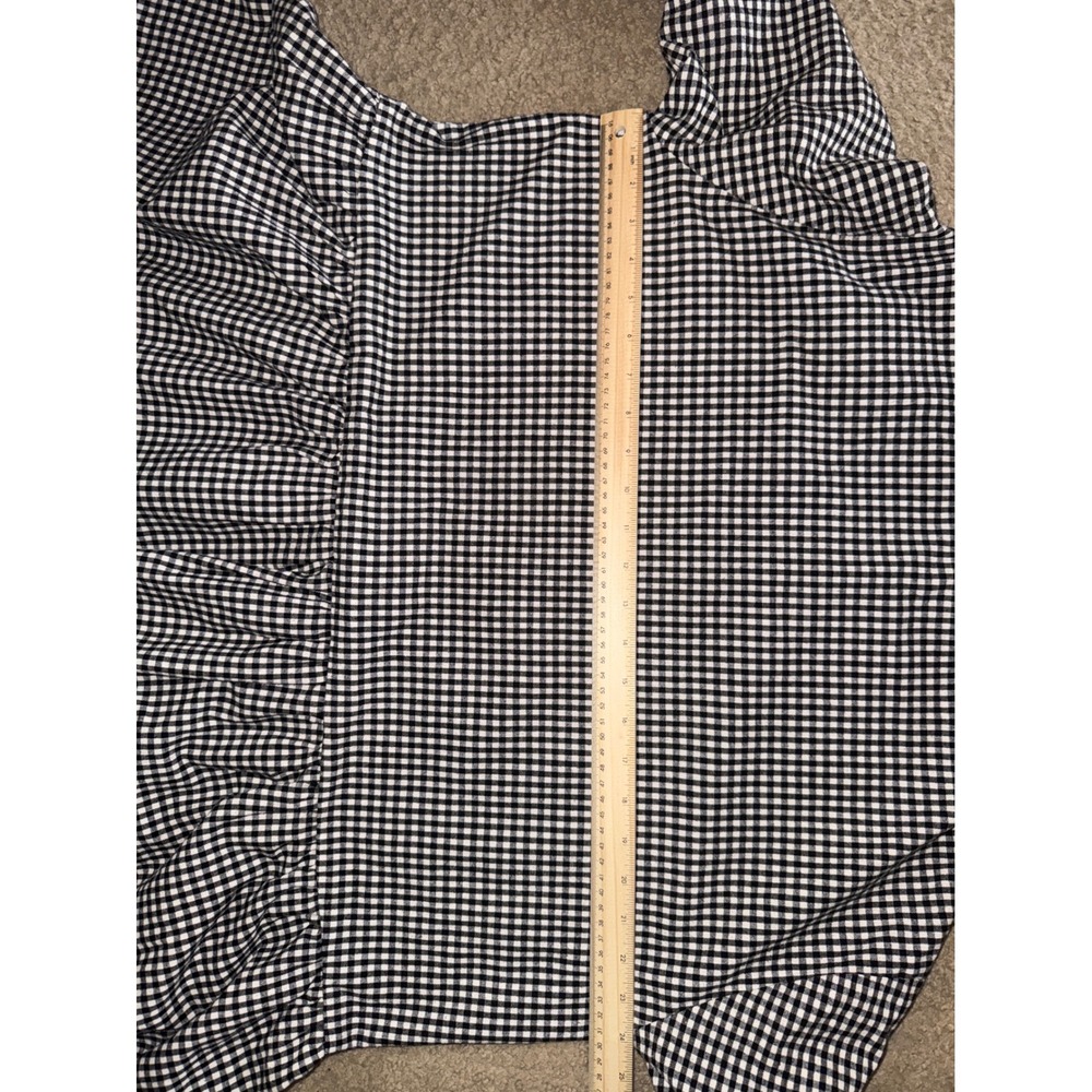 Zara Basic Gingham Peplum Blouse Black White Tie Sleeve Button Back Small - Picture 8 of 11